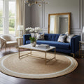 Natural Jute Round Rug with White Border – Handwoven Eco-Friendly Carpet by Room Rituals | Boho Living Room & Bedroom Floor Rug