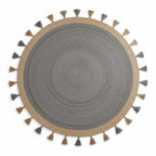 Beige & Grey Jute Round Rug with Tassels – Handwoven Eco-Friendly Carpet by Room Rituals | Boho Living Room & Bedroom Floor Rug