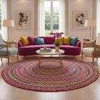 Multicolor Braided Jute Round Rug – Handwoven Eco-Friendly Carpet by Room Rituals | Boho Living Room & Bedroom Floor Rug