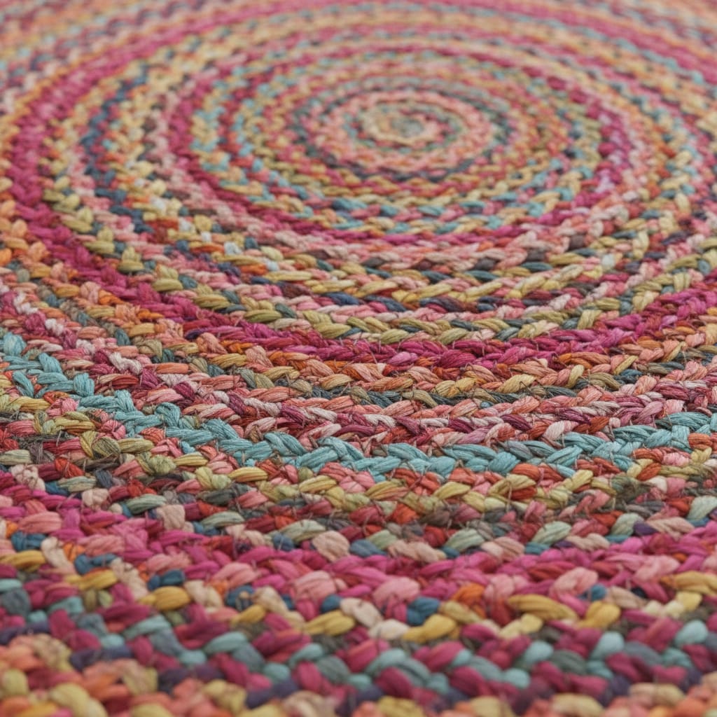 Multicolor Braided Jute Round Rug – Handwoven Eco-Friendly Carpet by Room Rituals | Boho Living Room & Bedroom Floor Rug