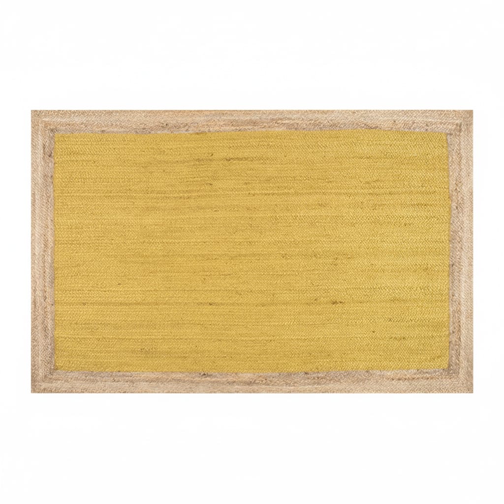 Mustard Yellow Jute Rectangular Rug – Handwoven Natural Carpet by Room Rituals | Modern Living Room & Bedroom Floor Rug