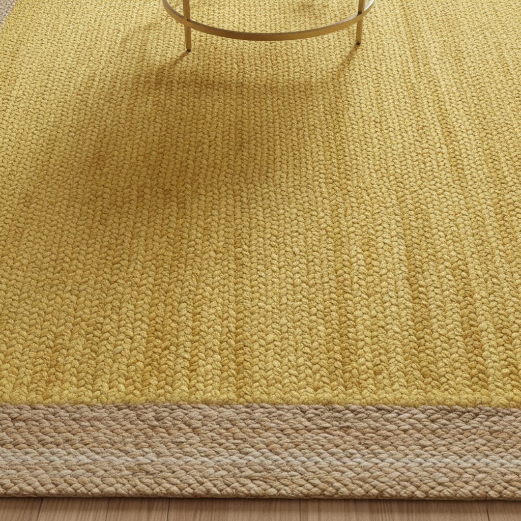Mustard Yellow Jute Rectangular Rug – Handwoven Natural Carpet by Room Rituals | Modern Living Room & Bedroom Floor Rug