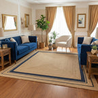 Natural Jute Rectangular Rug with Navy Border – Handwoven Eco-Friendly Carpet by Room Rituals | Living Room & Bedroom Floor Rug