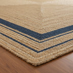 Natural Jute Rectangular Rug with Navy Border – Handwoven Eco-Friendly Carpet by Room Rituals | Living Room & Bedroom Floor Rug