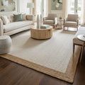 Natural & White Jute Rectangular Rug – Handwoven Eco-Friendly Floor Carpet by Room Rituals | Modern Living Room & Bedroom Rug