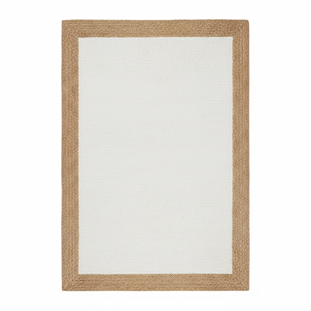 Natural & White Jute Rectangular Rug – Handwoven Eco-Friendly Floor Carpet by Room Rituals | Modern Living Room & Bedroom Rug
