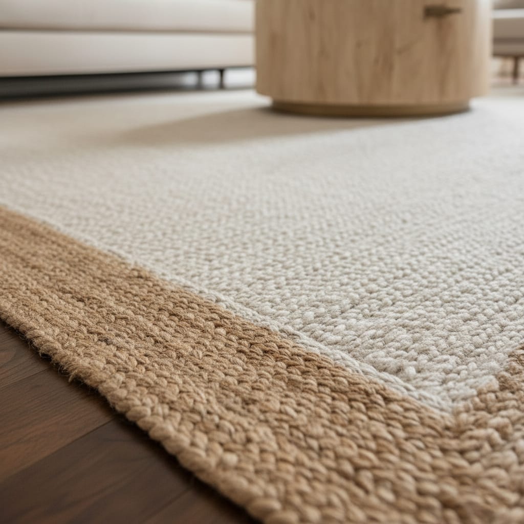 Natural & White Jute Rectangular Rug – Handwoven Eco-Friendly Floor Carpet by Room Rituals | Modern Living Room & Bedroom Rug