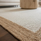 Natural & White Jute Rectangular Rug – Handwoven Eco-Friendly Floor Carpet by Room Rituals | Modern Living Room & Bedroom Rug
