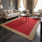 Red Jute Rectangular Rug with Natural Border – Handwoven Eco-Friendly Carpet by Room Rituals | Living Room & Bedroom Floor Rug