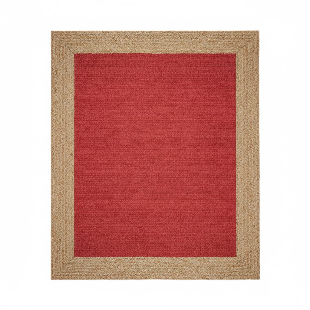 Red Jute Rectangular Rug with Natural Border – Handwoven Eco-Friendly Carpet by Room Rituals | Living Room & Bedroom Floor Rug