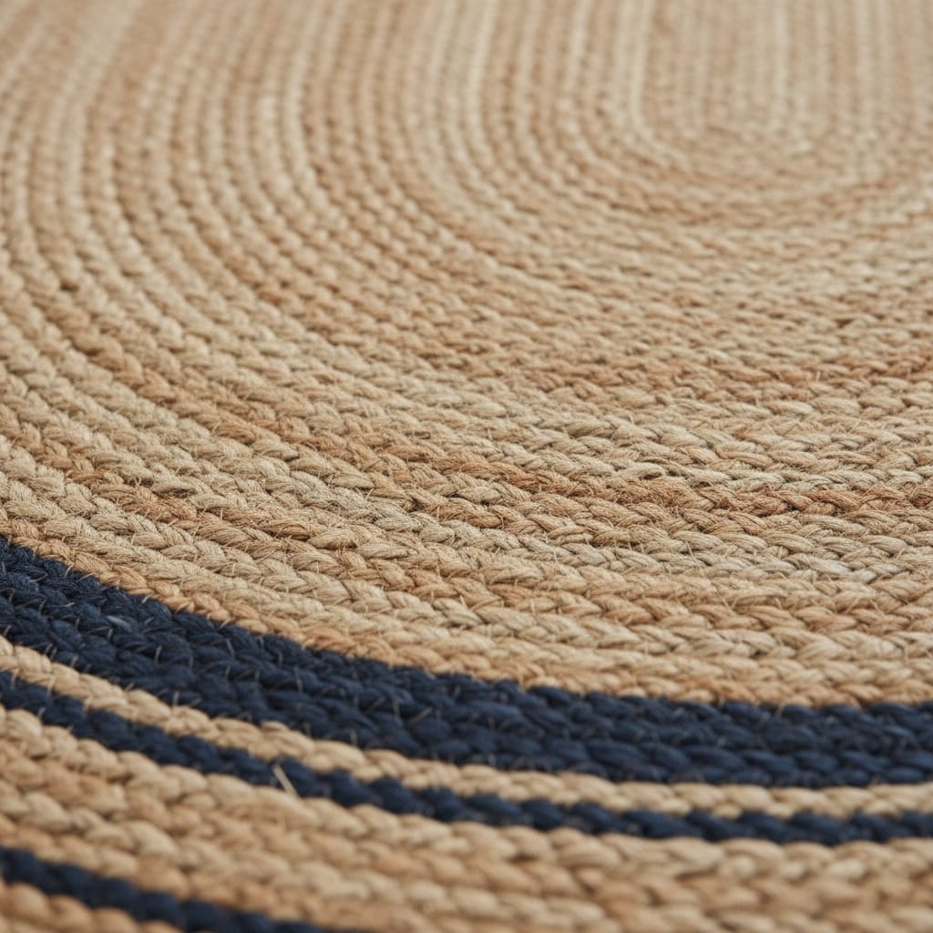 Natural Jute Oval Rug with Navy Border – Handwoven Eco-Friendly Floor Carpet by Room Rituals | Living Room & Bedroom Rug