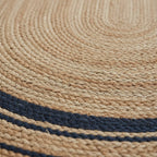 Natural Jute Oval Rug with Navy Border – Handwoven Eco-Friendly Floor Carpet by Room Rituals | Living Room & Bedroom Rug