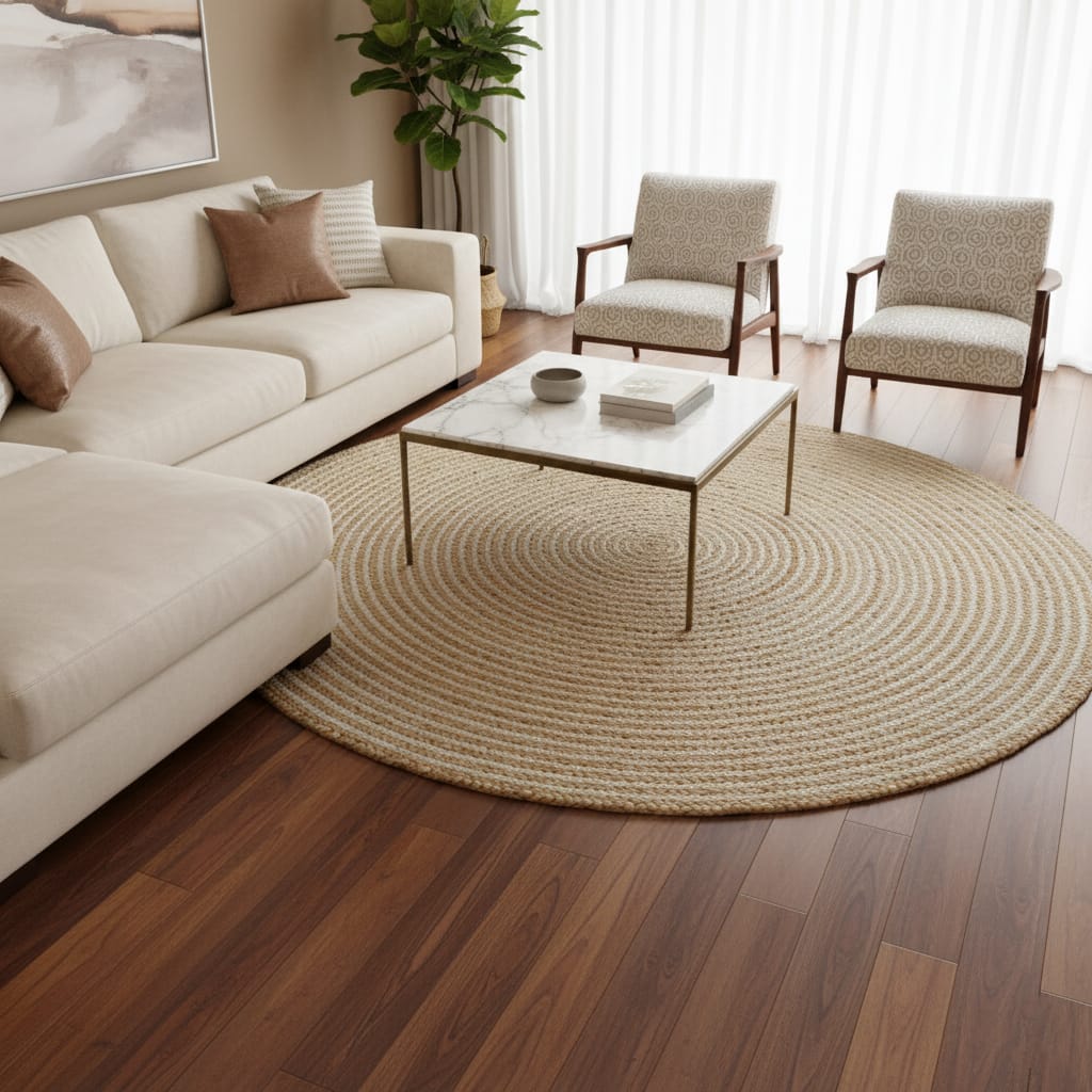 Natural Spiral Jute Round Rug – Handwoven Eco-Friendly Floor Carpet by Room Rituals | Minimal Boho Living Room & Bedroom Rug