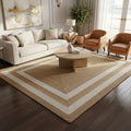 Natural Jute Rectangular Rug with Double White Border – Handwoven Eco-Friendly Carpet by Room Rituals | Living Room & Bedroom Floor Rug