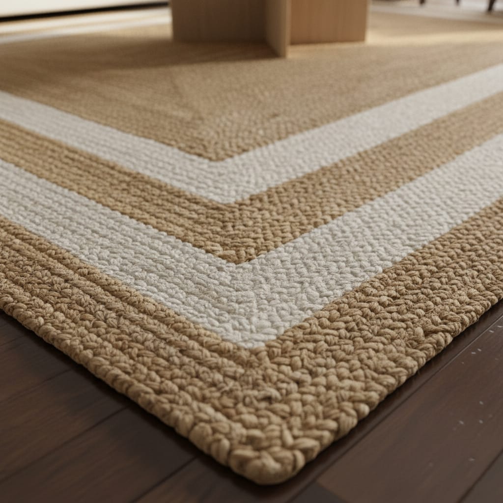 Natural Jute Rectangular Rug with Double White Border – Handwoven Eco-Friendly Carpet by Room Rituals | Living Room & Bedroom Floor Rug