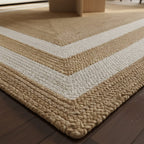 Natural Jute Rectangular Rug with Double White Border – Handwoven Eco-Friendly Carpet by Room Rituals | Living Room & Bedroom Floor Rug