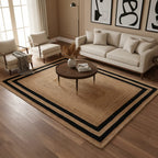 Natural Jute Rectangular Rug with Black Border – Handwoven Eco-Friendly Carpet by Room Rituals | Modern Living Room & Bedroom Floor Rug