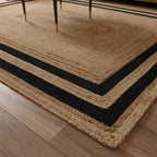 Natural Jute Rectangular Rug with Black Border – Handwoven Eco-Friendly Carpet by Room Rituals | Modern Living Room & Bedroom Floor Rug