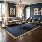 Indigo Blue Jute Rectangular Rug with Natural Border – Handwoven Eco-Friendly Carpet by Room Rituals | Living Room & Bedroom Floor Rug