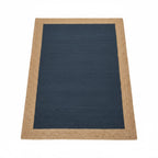 Indigo Blue Jute Rectangular Rug with Natural Border – Handwoven Eco-Friendly Carpet by Room Rituals | Living Room & Bedroom Floor Rug