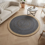 Beige & Dark Grey Jute Round Rug – Handwoven Natural Eco-Friendly Carpet by Room Rituals | Boho Living Room & Bedroom Floor Rug