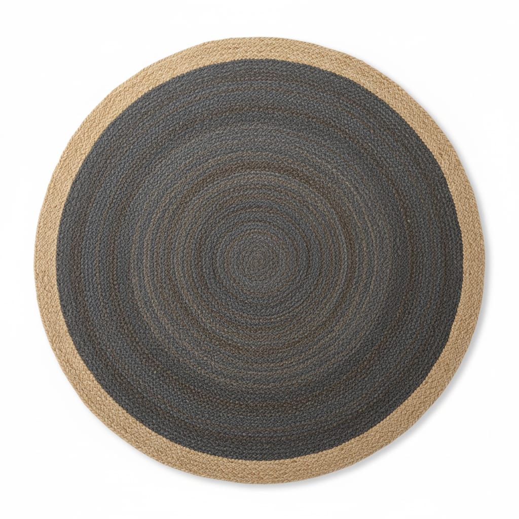 Beige & Dark Grey Jute Round Rug – Handwoven Natural Eco-Friendly Carpet by Room Rituals | Boho Living Room & Bedroom Floor Rug