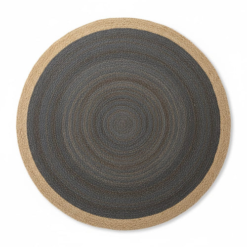 Beige & Dark Grey Jute Round Rug – Handwoven Natural Eco-Friendly Carpet by Room Rituals | Boho Living Room & Bedroom Floor Rug