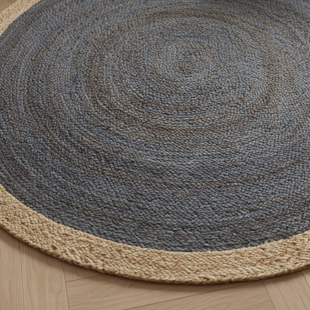 Beige & Dark Grey Jute Round Rug – Handwoven Natural Eco-Friendly Carpet by Room Rituals | Boho Living Room & Bedroom Floor Rug