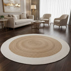 Natural & White Jute Round Rug – Handwoven Eco-Friendly Carpet by Room Rituals | Boho Living Room & Bedroom Floor Rug