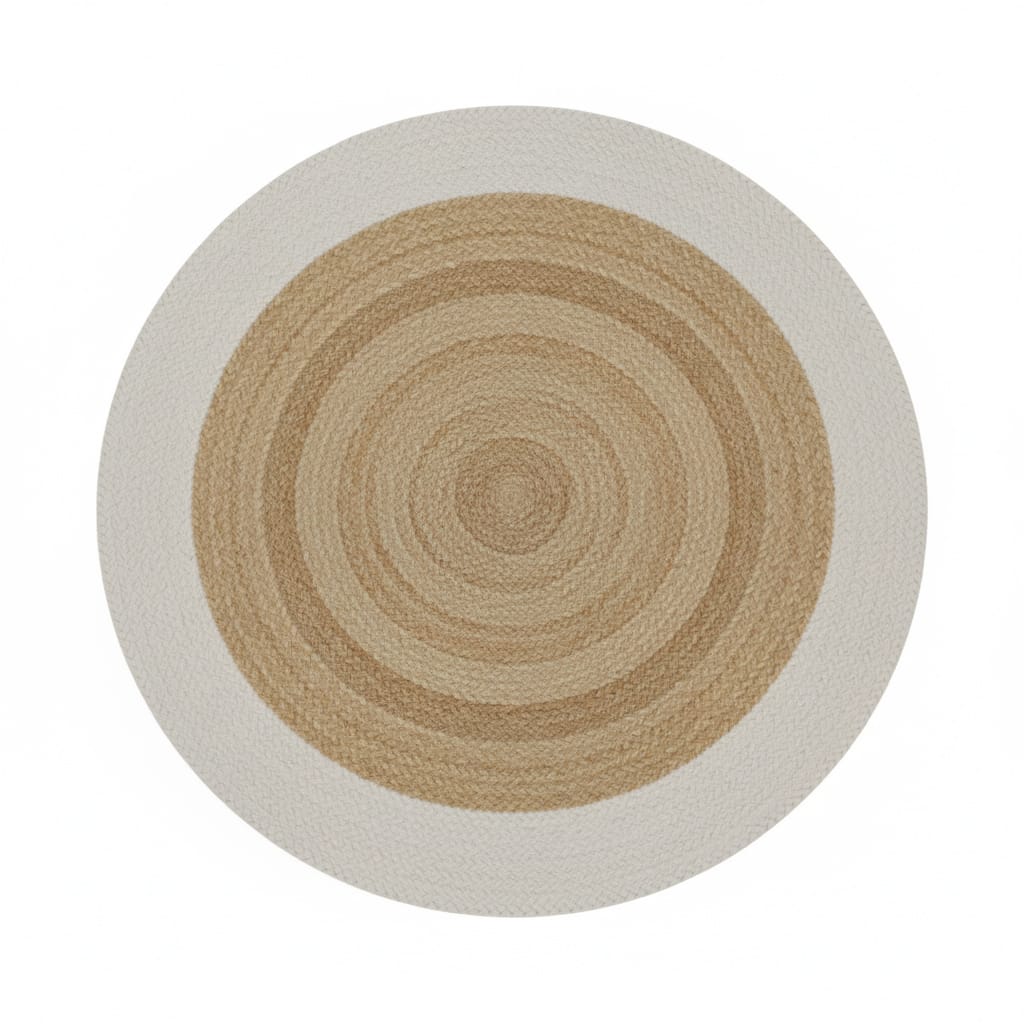 Natural & White Jute Round Rug – Handwoven Eco-Friendly Carpet by Room Rituals | Boho Living Room & Bedroom Floor Rug