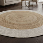 Natural & White Jute Round Rug – Handwoven Eco-Friendly Carpet by Room Rituals | Boho Living Room & Bedroom Floor Rug