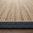 Wheat Brown & Beige Jute Rectangular Rug with Navy Blue Border – Handwoven Eco-Friendly Carpet by Room Rituals