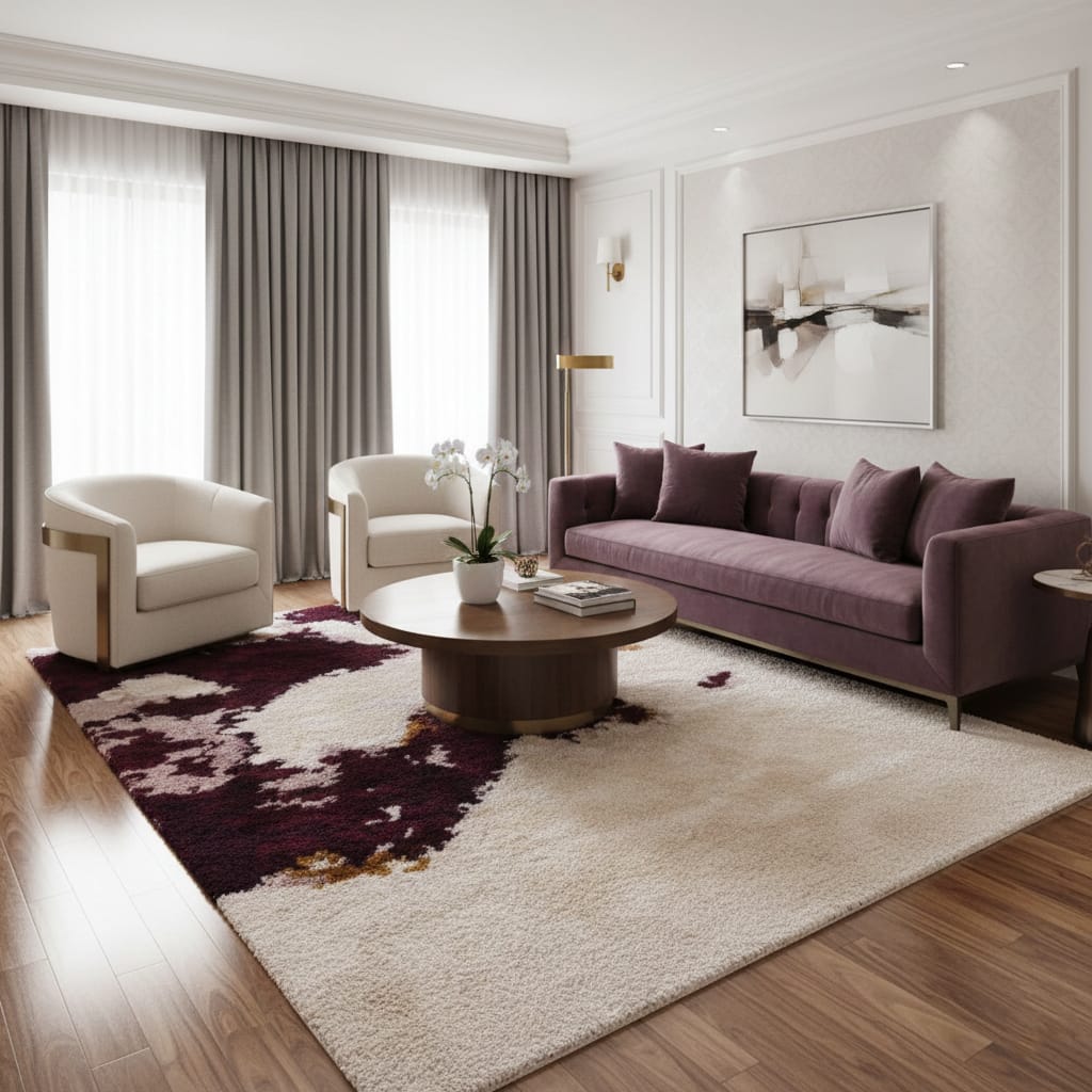 Hand-Tufted Wool Rug in Abstract Maroon & Beige – Premium Modern Carpet by Room Rituals | Luxury Living Room & Bedroom Floor Rug