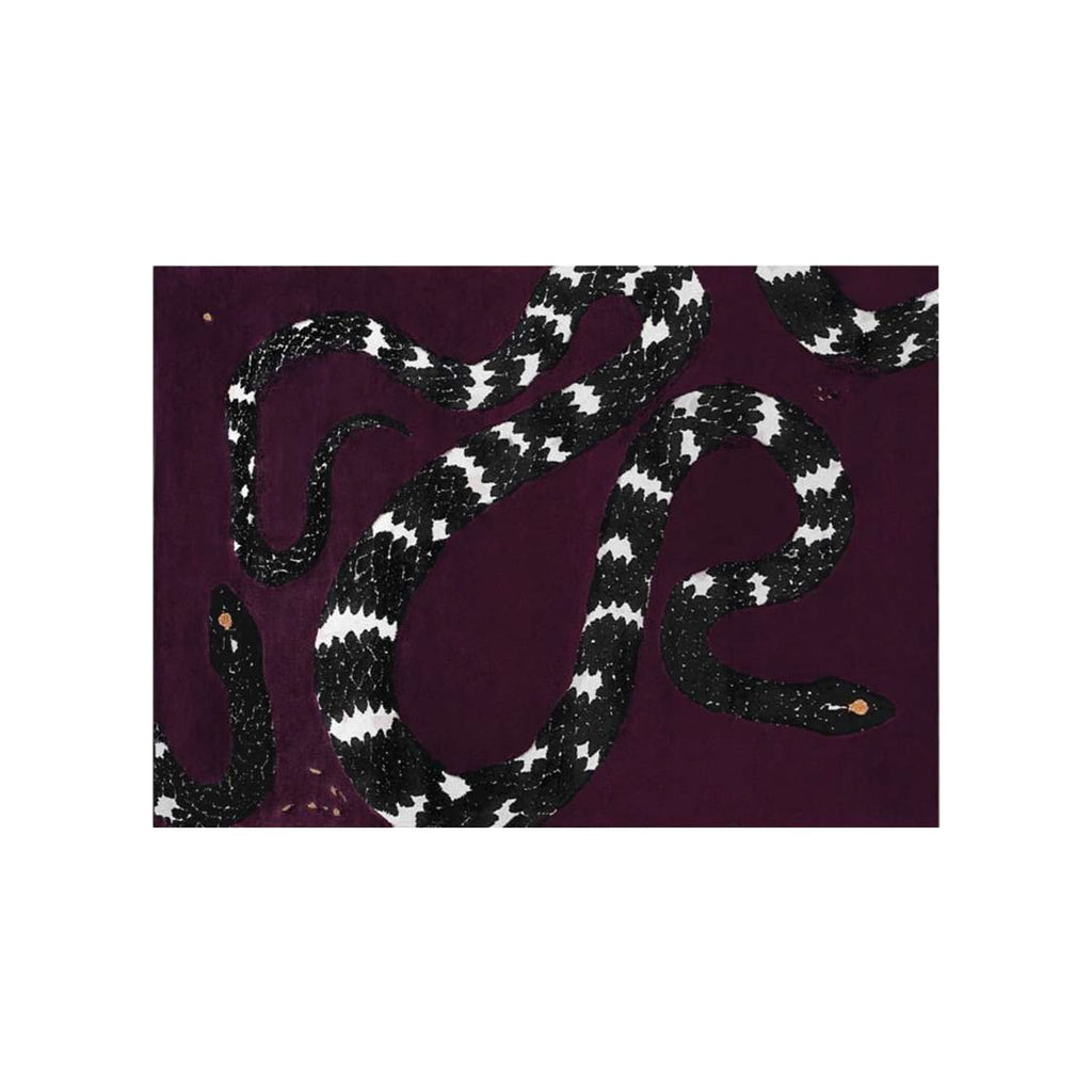 Hand-Tufted Wool Rug with Bold Serpentine Art – Luxury Modern Floor Carpet by Room Rituals | Deep Plum & Black Statement Rug