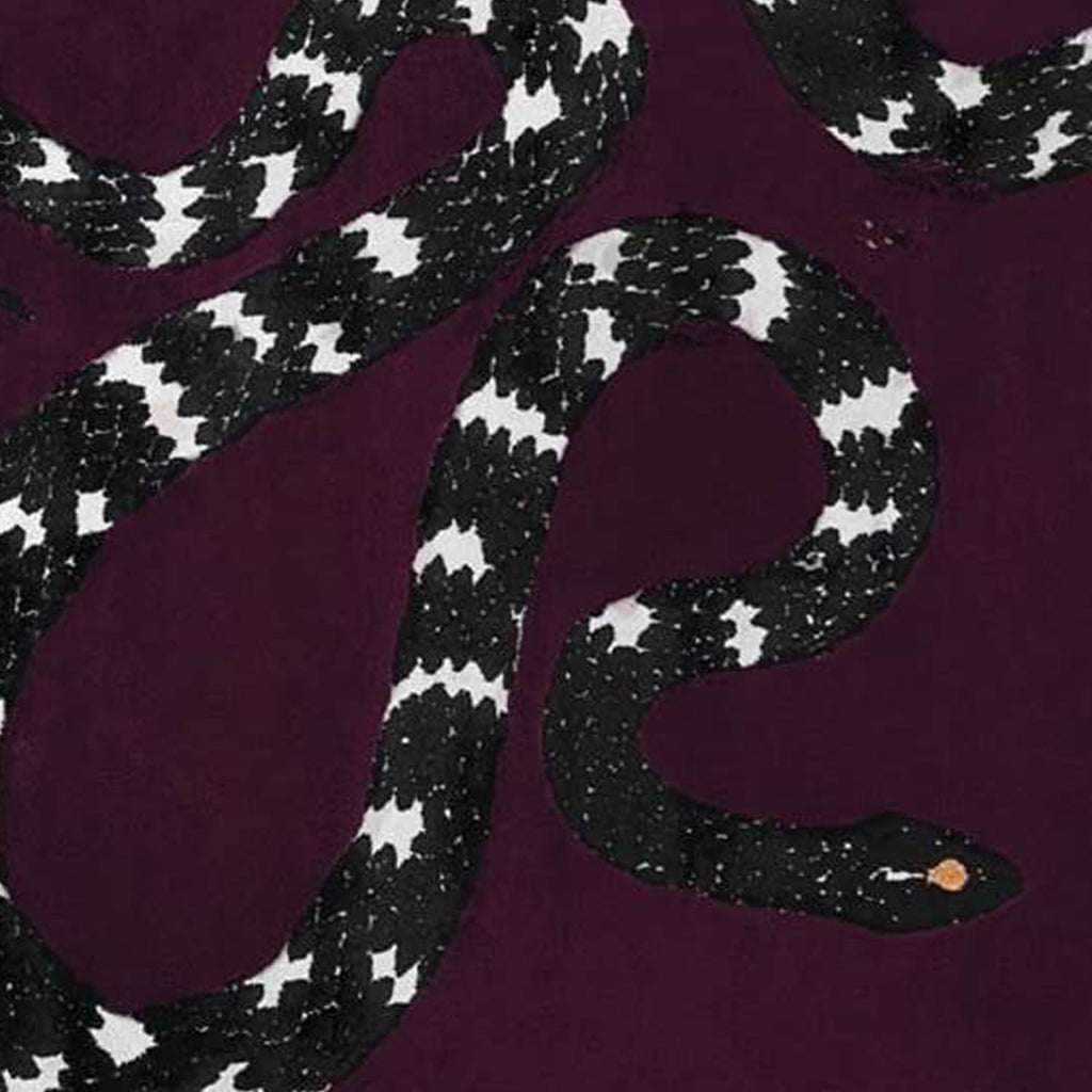 Hand-Tufted Wool Rug with Bold Serpentine Art – Luxury Modern Floor Carpet by Room Rituals | Deep Plum & Black Statement Rug