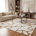 Hand-Tufted Ivory & Gold Abstract Wool Rug – Luxury Modern Carpet by Room Rituals | Living Room & Bedroom Designer Floor Rug