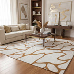 Hand-Tufted Ivory & Gold Abstract Wool Rug – Luxury Modern Carpet by Room Rituals | Living Room & Bedroom Designer Floor Rug