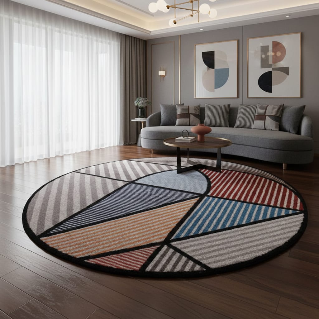 Hand-Tufted Geometric Round Wool Rug – Modern Multicolor Designer Carpet by Room Rituals | Living Room & Bedroom Floor Rug
