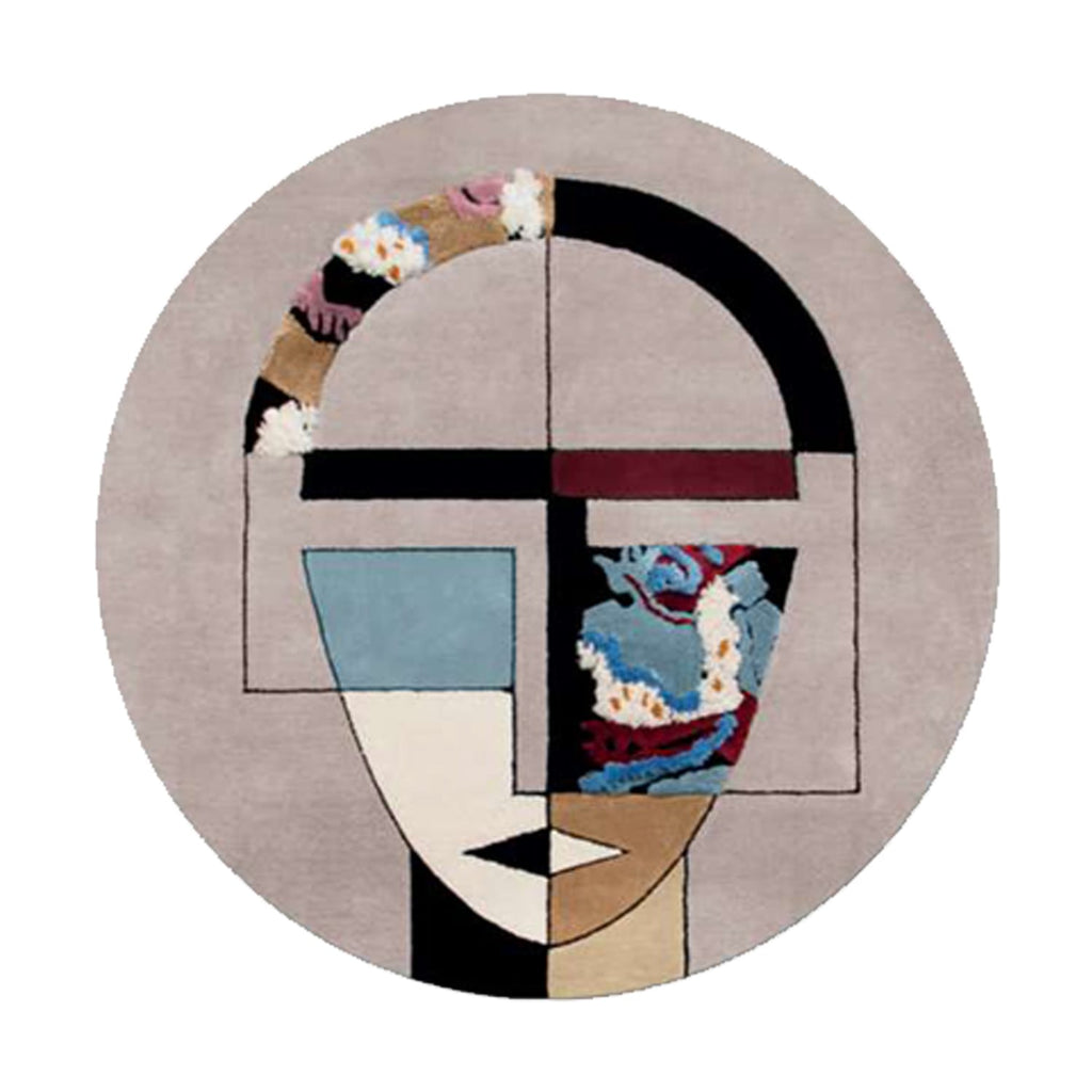 Hand-Tufted Abstract Face Art Wool Round Rug – Luxury Modern Designer Carpet by Room Rituals | Living Room & Statement Floor Rug