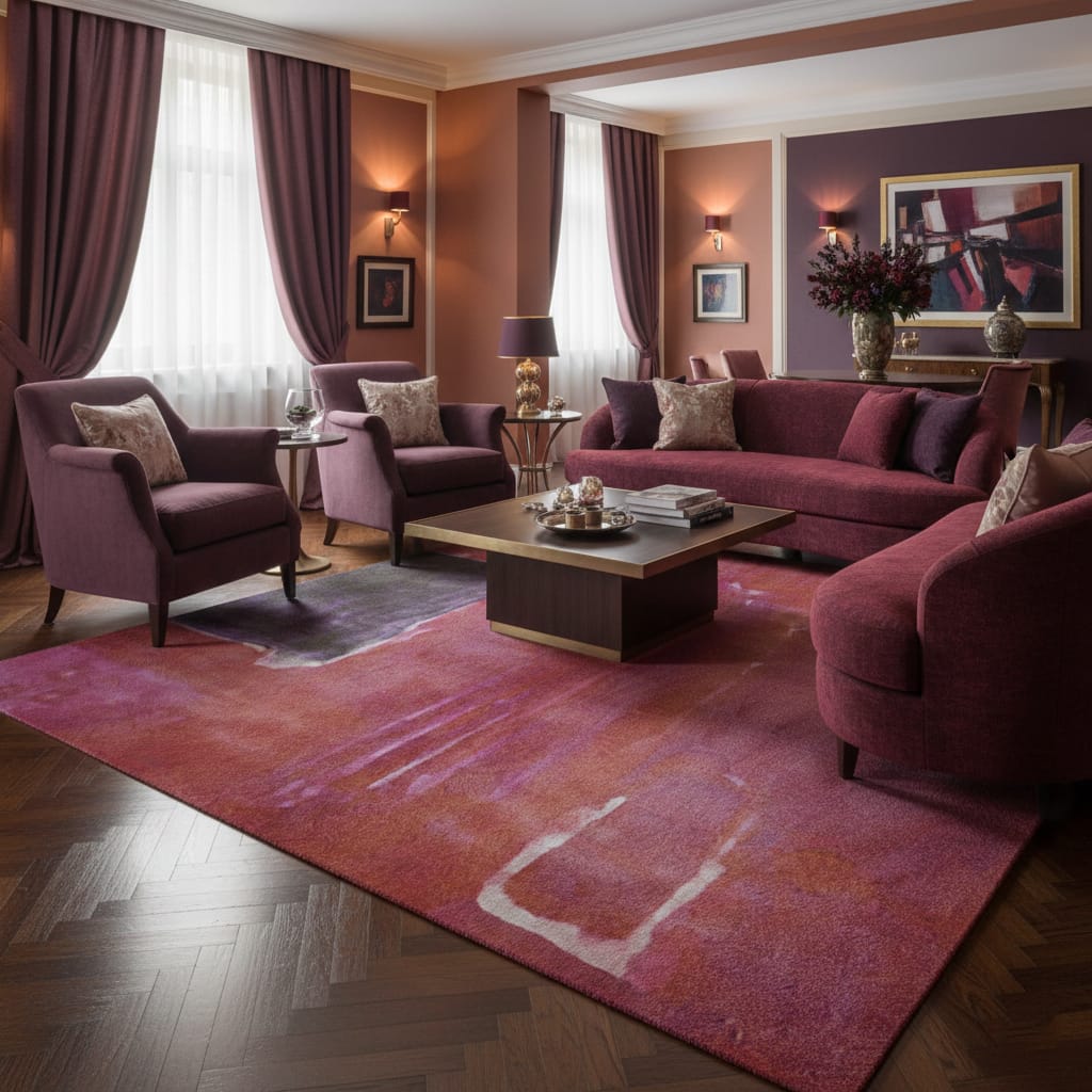 Hand-Tufted Abstract Terra Cotta & Plum Wool Rug – Luxury Modern Art Carpet by Room Rituals | Living Room & Bedroom Floor Rug