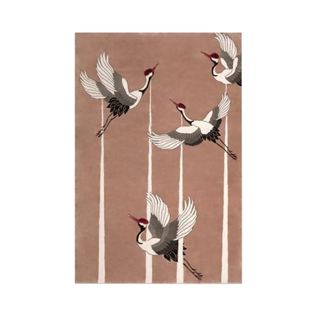 Hand-Tufted Crane Art Wool Rug in Warm Blush – Luxury Designer Carpet by Room Rituals | Living Room & Bedroom Floor Rug