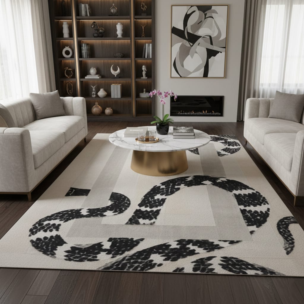 Hand-Tufted Black & White Serpentine Wool Rug – Luxury Modern Art Carpet by Room Rituals | Living Room & Lounge Floor Rug