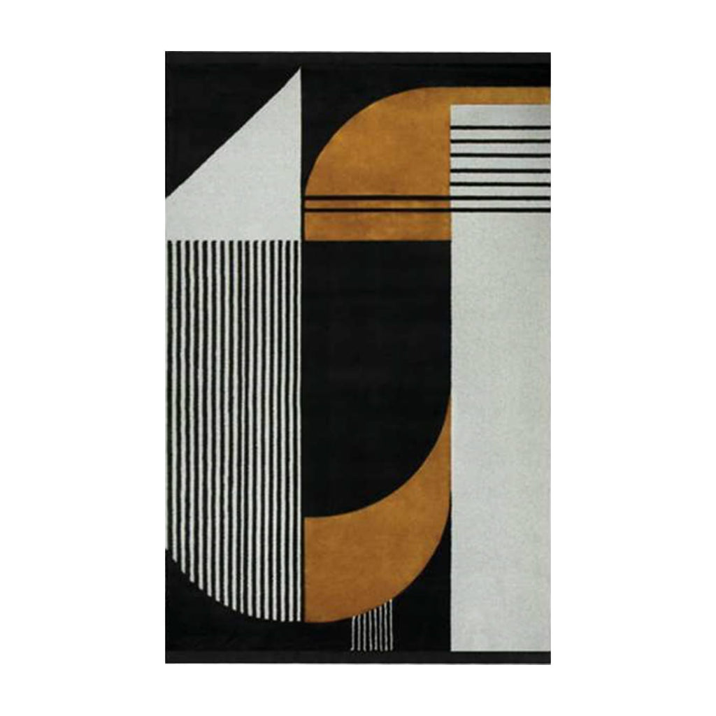 Hand-Tufted Geometric Black, Ivory & Mustard Wool Rug – Luxury Modern Designer Carpet by Room Rituals | Living Room & Bedroom Floor Rug