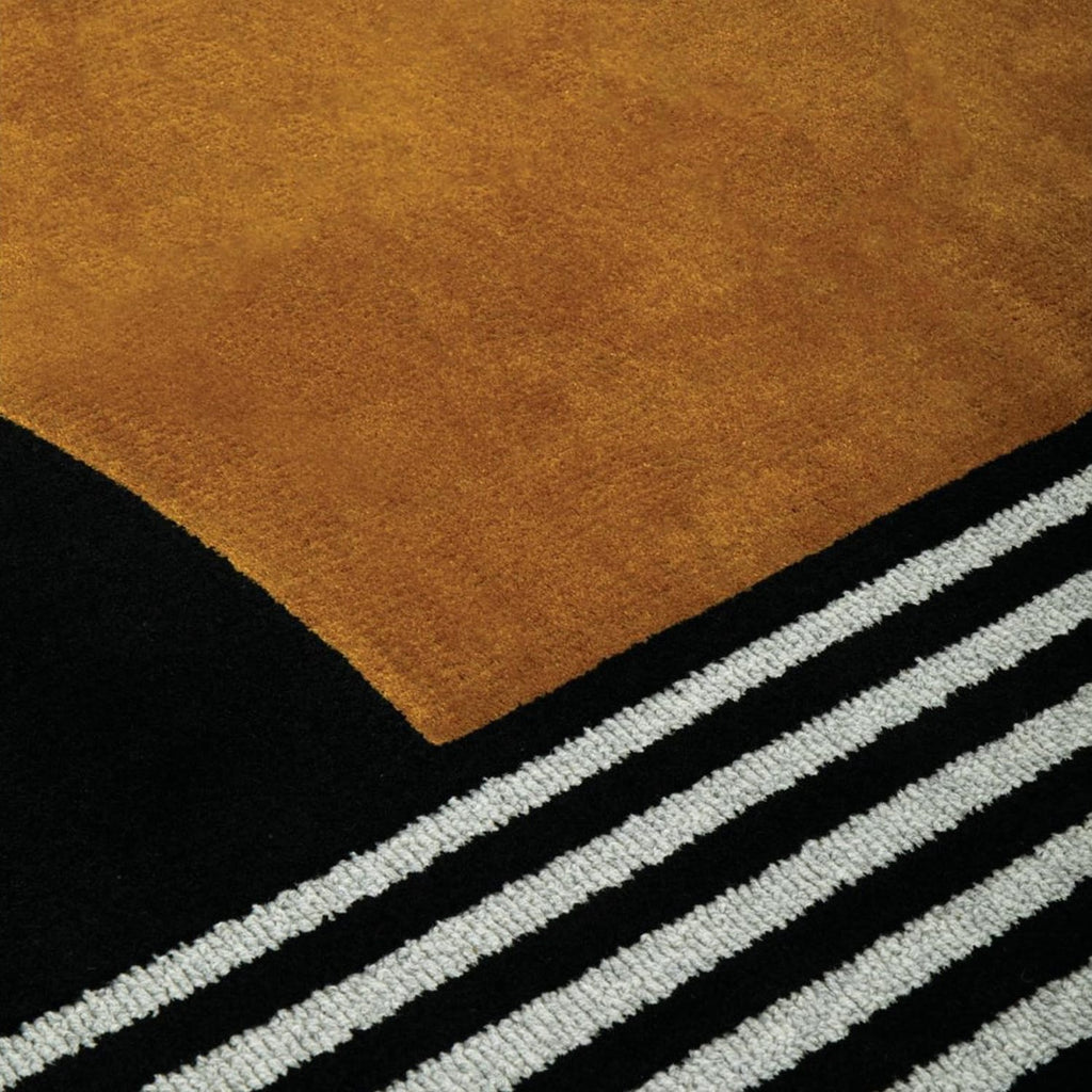 Hand-Tufted Geometric Black, Ivory & Mustard Wool Rug – Luxury Modern Designer Carpet by Room Rituals | Living Room & Bedroom Floor Rug