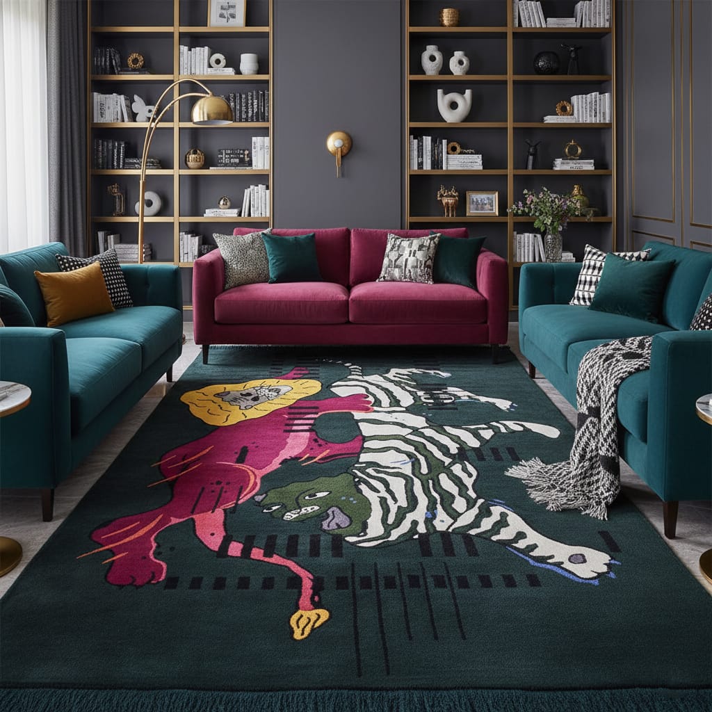 Hand-Tufted Artistic Tiger Wool Rug – Luxury Modern Designer Carpet by Room Rituals | Statement Living Room & Studio Rug