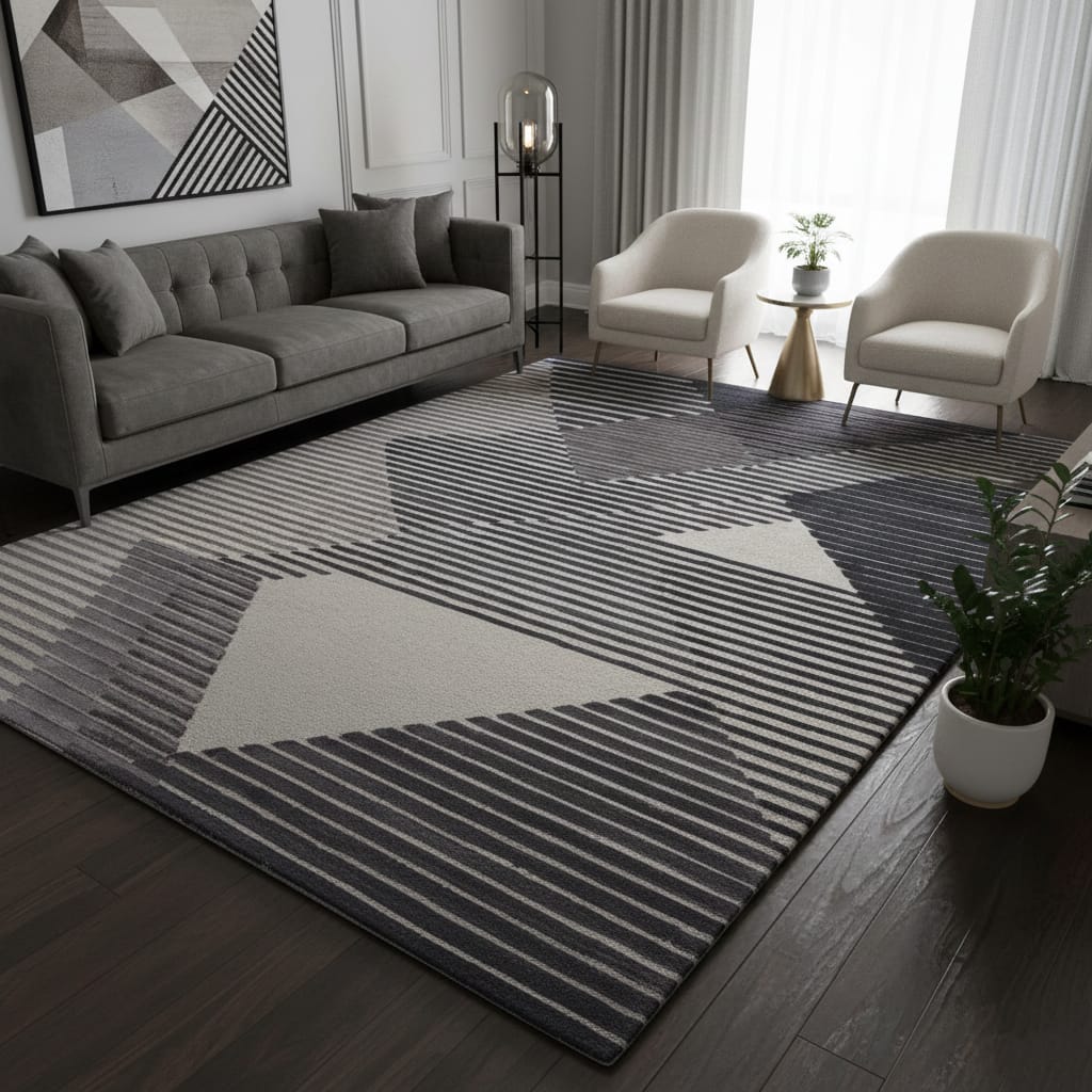 Hand-Tufted Geometric Charcoal & Grey Wool Rug – Luxury Modern Designer Carpet by Room Rituals | Living Room & Bedroom Floor Rug