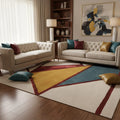 Hand-Tufted Abstract Mustard, Teal & Wine Wool Rug – Luxury Modern Designer Carpet by Room Rituals | Living Room & Bedroom Floor Rug