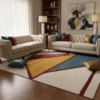 Hand-Tufted Abstract Mustard, Teal & Wine Wool Rug – Luxury Modern Designer Carpet by Room Rituals | Living Room & Bedroom Floor Rug