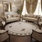 Hand-Tufted Ivory Round Wool Rug with Butterfly Motifs – Luxury Artistic Carpet by Room Rituals | Living Room & Bedroom Floor Rug