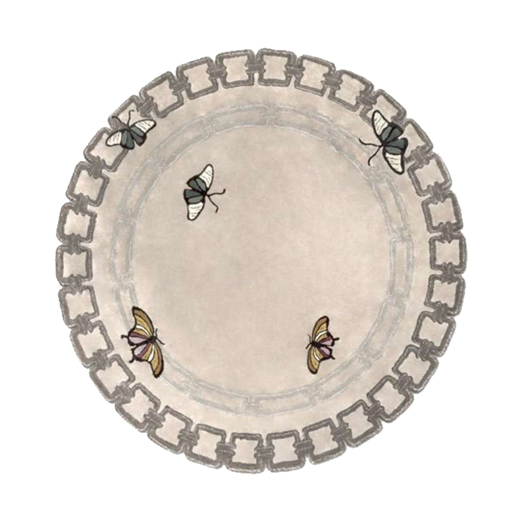 Hand-Tufted Ivory Round Wool Rug with Butterfly Motifs – Luxury Artistic Carpet by Room Rituals | Living Room & Bedroom Floor Rug